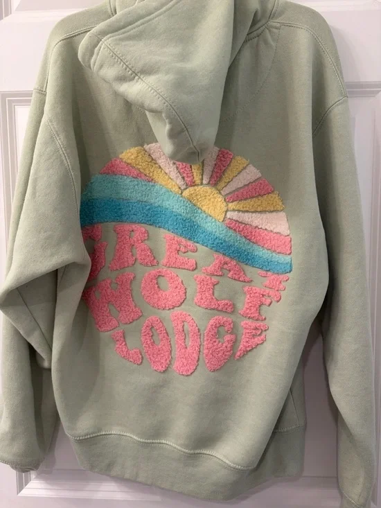 Kids Sage Green Hoodie with Pink 'Great Wolf Lodge' Patch - Picture 4 of 4